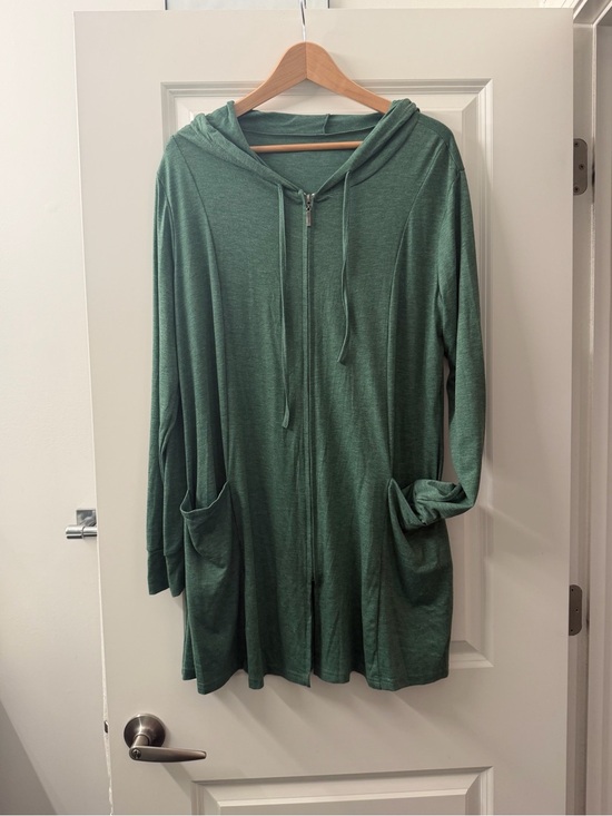 Sweaters - Lightweight Green Hooded Zip Cardigan for Women